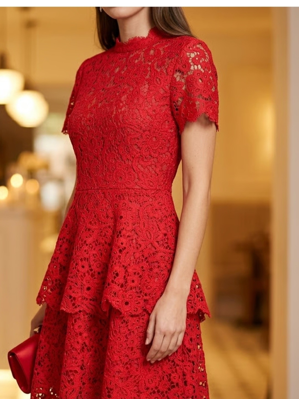 Missguided. Elegant Red Lace Tiered Dress - Women's Formal Dress